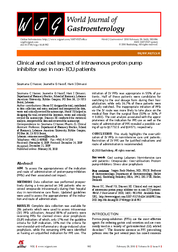 (PDF) Clinical and cost impact of intravenous proton pump inhibitor use ...
