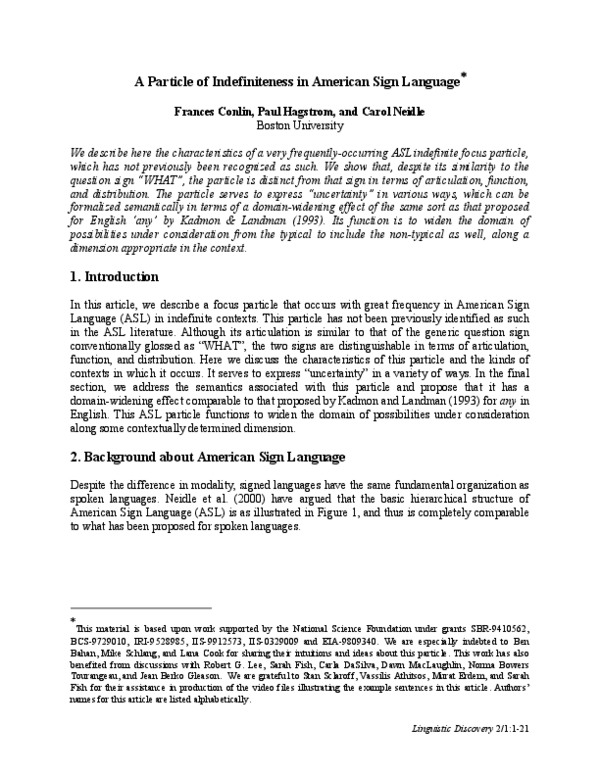 (PDF) A Particle of Indefiniteness in American Sign Language
