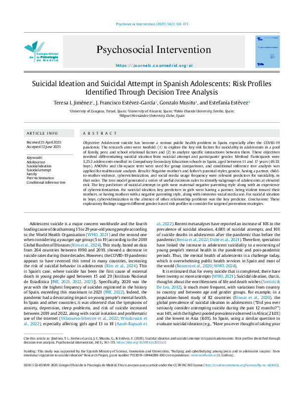 (PDF) Suicidal Ideation and Suicidal Attempt in Spanish Adolescents ...