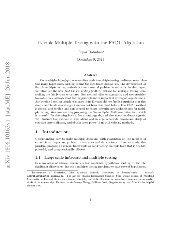 (PDF) Flexible Multiple Testing with the FACT Algorithm
