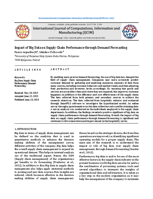 (PDF) Impact of Big Data on Supply Chain Performance through Demand ...