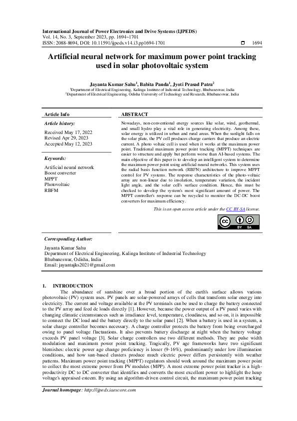 (PDF) Artificial neural network for maximum power point tracking used ...