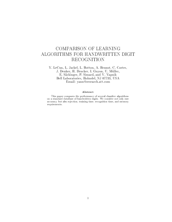 (PDF) Comparison of Learning Algorithms for Handwritten Digit Recognition