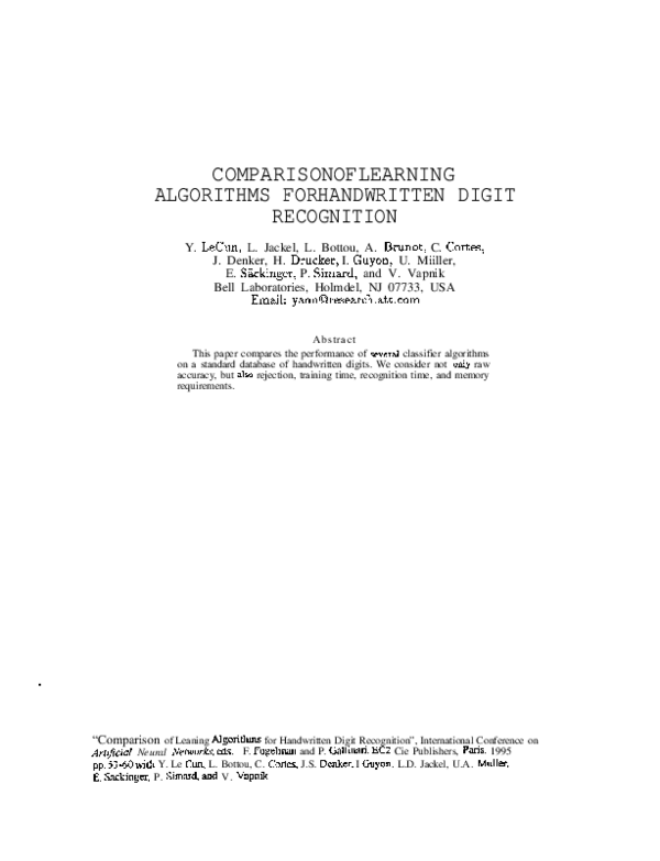 (PDF) Comparison of learning algorithms for handwritten digit recognition