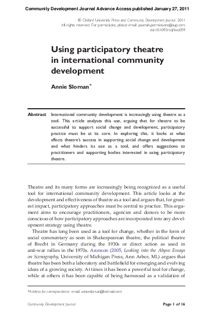 (PDF) Using participatory theatre in international community development
