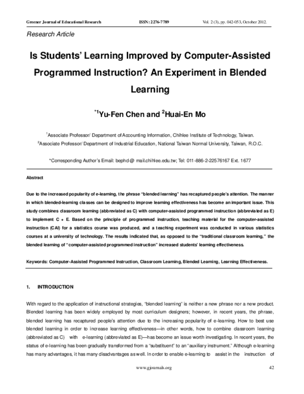 (PDF) Is Students’ Learning Improved by Computer-Assisted Programmed ...