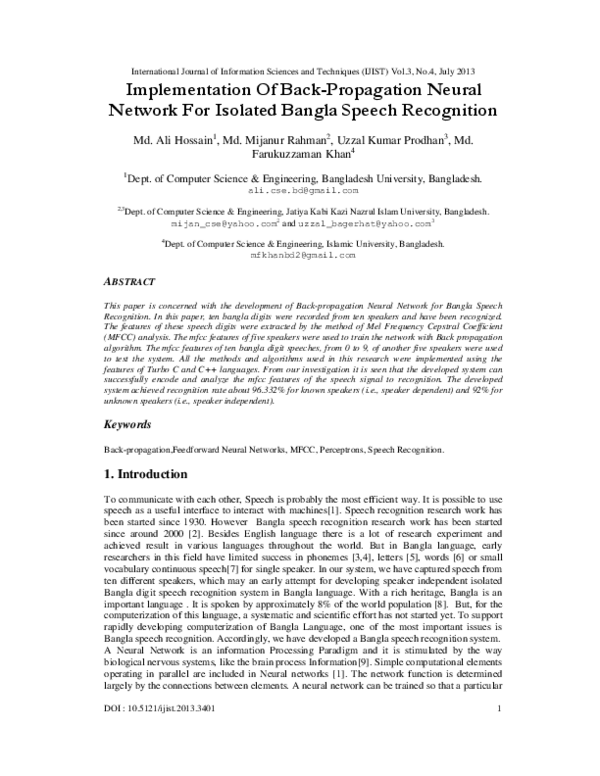 (PDF) Implementation Of Back-Propagation Neural Network For Isolated ...