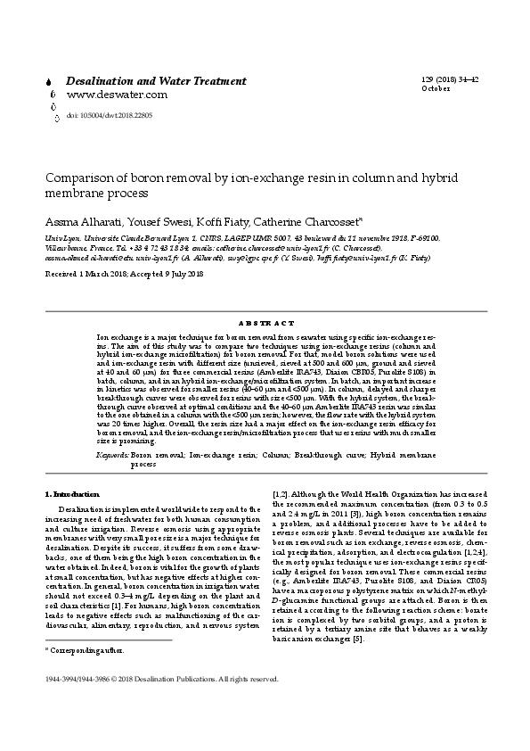(PDF) Comparison of boron removal by ion-exchange resin in column and ...