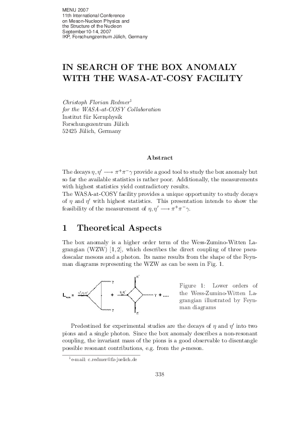 (PDF) In search of the box anomaly with the WASA-at-COSY facility