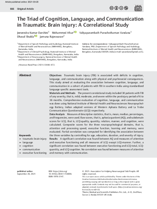 (PDF) The Triad of Cognition, Language, and Communication in Traumatic ...