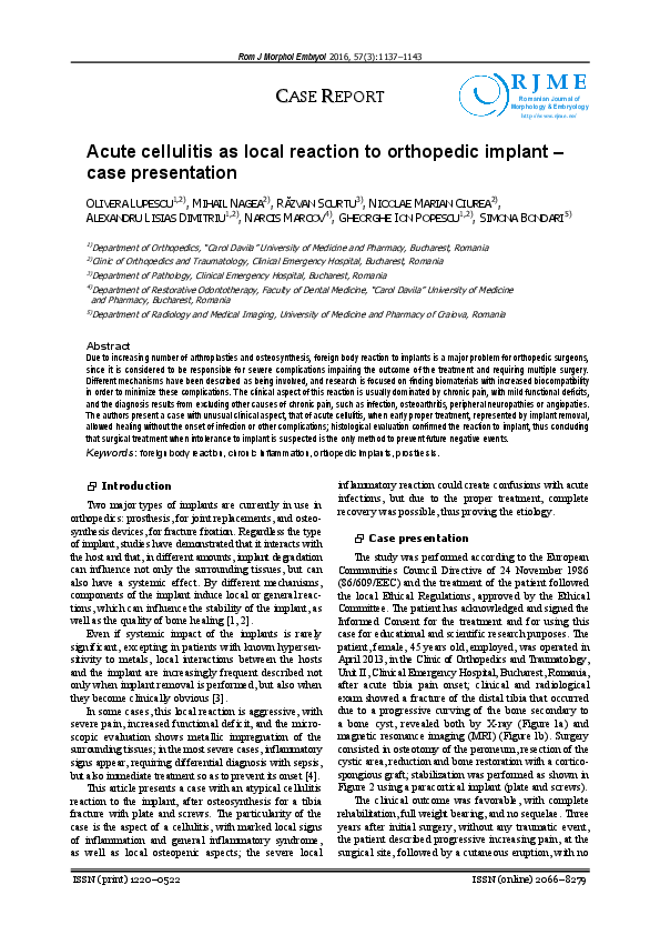 (PDF) Acute cellulitis as local reaction to orthopedic implant - case ...