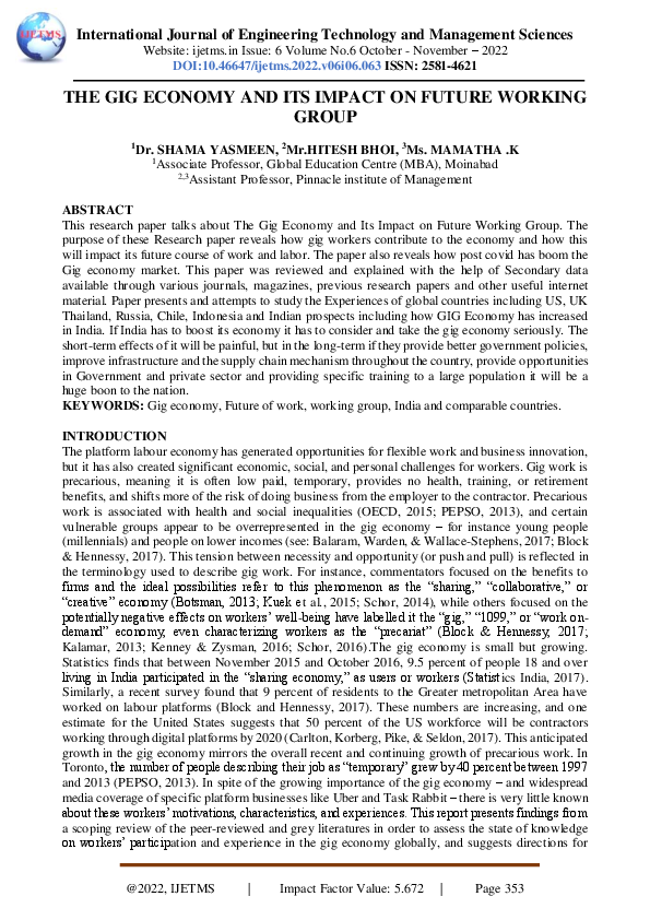 (PDF) The Gig Economy and Its Impact on Future Working Group