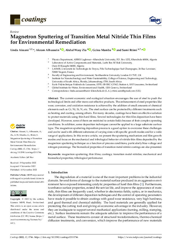 (PDF) Magnetron Sputtering of Transition Metal Nitride Thin Films for ...