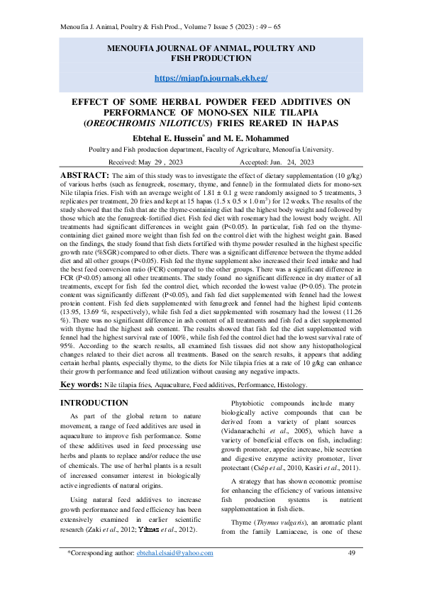 (PDF) Effect of Some Herbal Powder Feed Additives on Performance of ...
