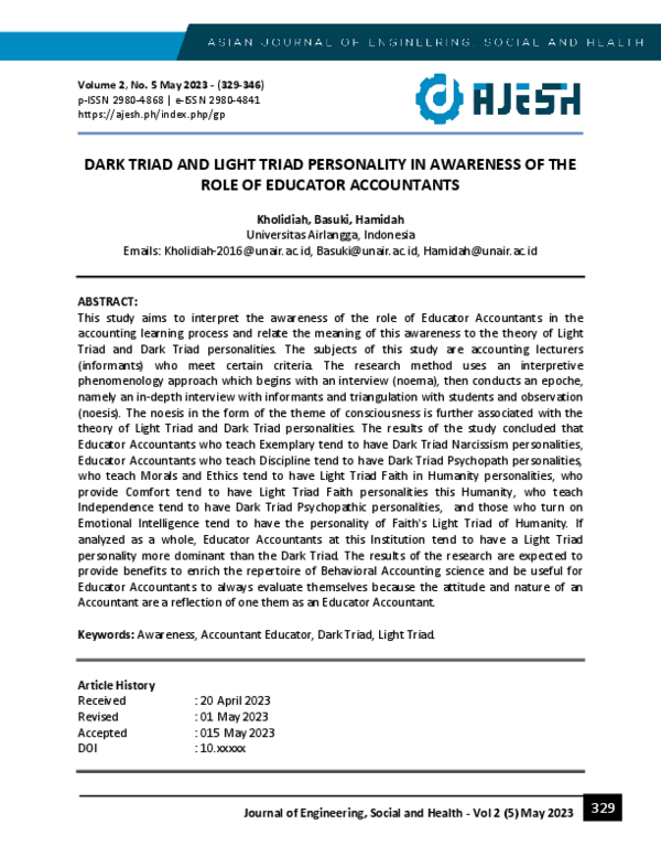 (PDF) Dark Triad and Light Triad Personality in Awareness of The Role ...
