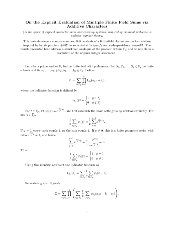 (PDF) On the Explicit Evaluation of Multiple Finite Field Sums via ...