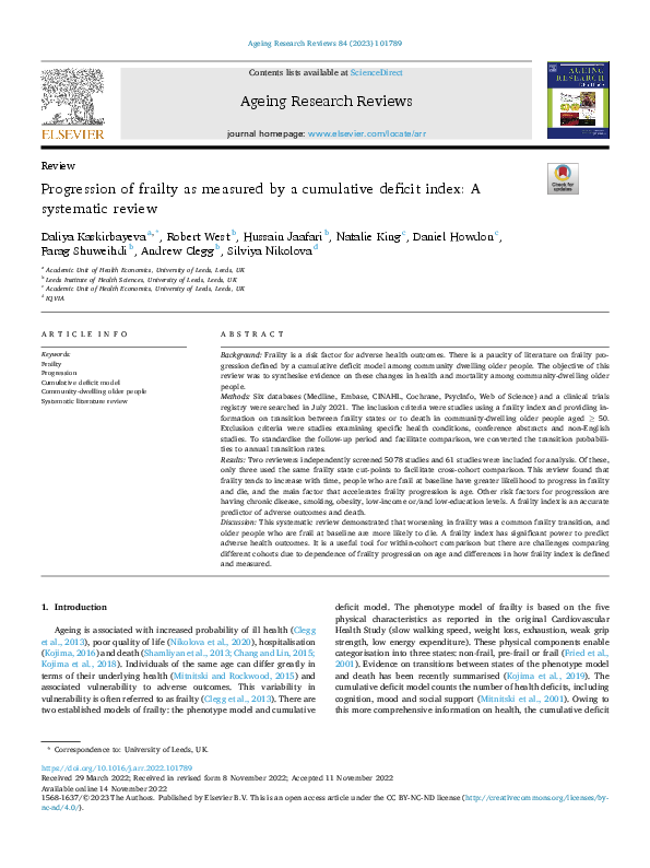 (PDF) Progression of frailty as measured by a cumulative deficit index ...