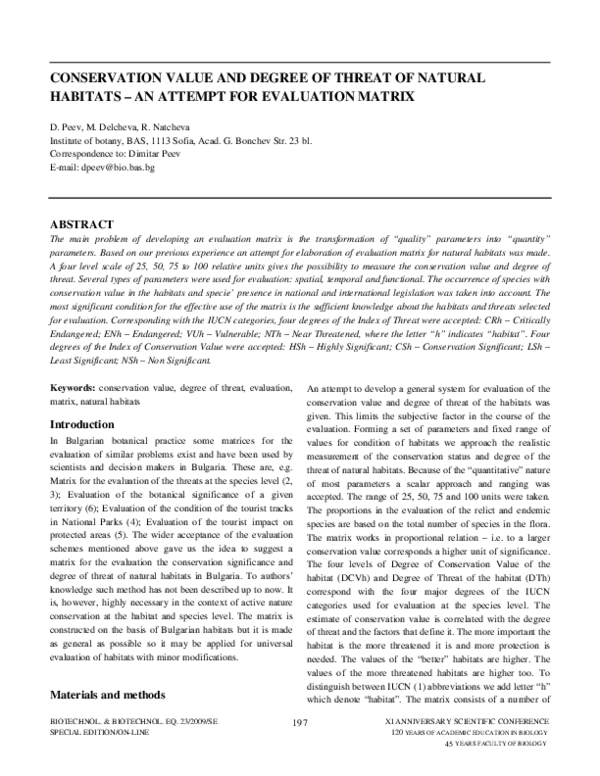 (PDF) Conservation Value and Degree of Threat of Natural Habitats—An ...