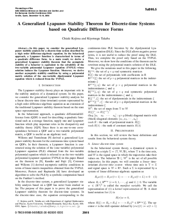 (PDF) A Generalized Lyapunov Stability Theorem for Discrete-time ...