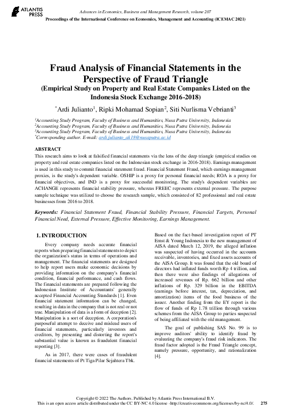 (PDF) Fraud Analysis of Financial Statements in the Perspective of ...