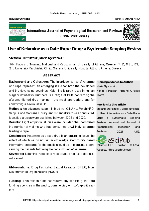 (PDF) Use of Ketamine as a Date Drug: a Systematic Scoping Review