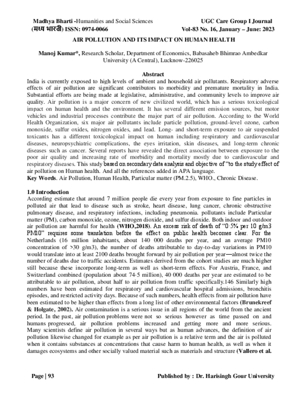 (PDF) Air Pollutions and its impact on Human Health