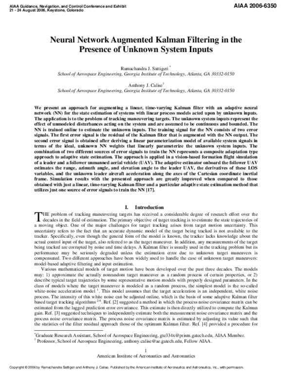 (PDF) Neural Network Augmented Kalman Filtering in the Presence of ...