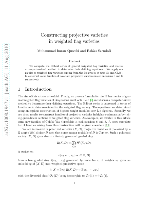 (PDF) Constructing projective varieties in weighted flag varieties