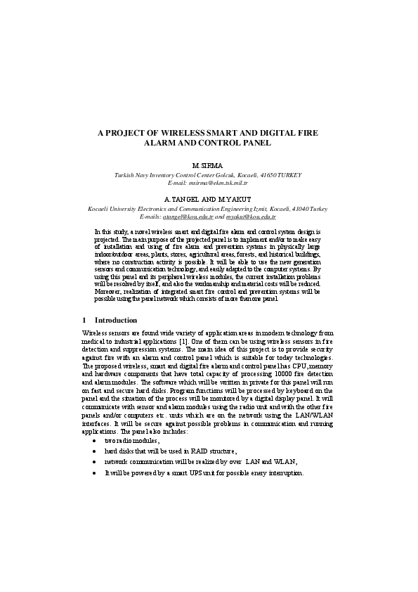 (PDF) A PROJECT OF WIRELESS SMART AND DIGITAL FIRE ALARM AND CONTROL PANEL