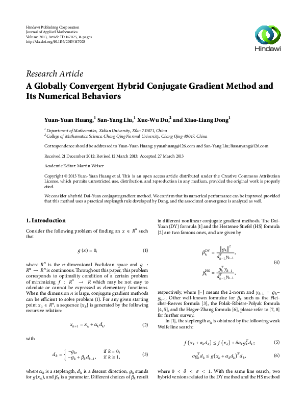 (PDF) A Globally Convergent Hybrid Conjugate Gradient Method and Its ...