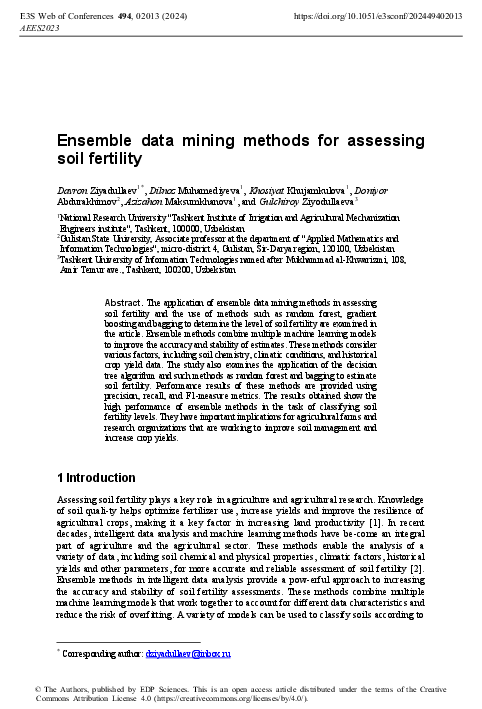 (PDF) Ensemble data mining methods for assessing soil fertility