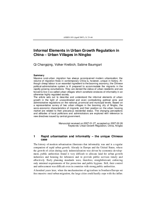 (PDF) Informal Elements in Urban Growth Regulation in China - Urban ...