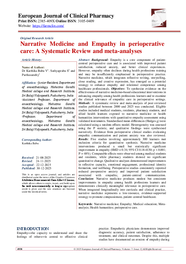 (PDF) Narrative Medicine and Empathy in perioperative care: A ...