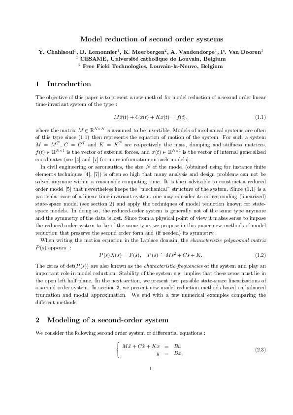 (PDF) Model Reduction of Second-Order Systems