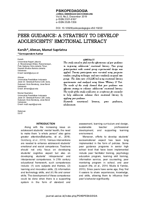 (PDF) Peer Guidance as a Adolescent's Emotional Literacy Development ...