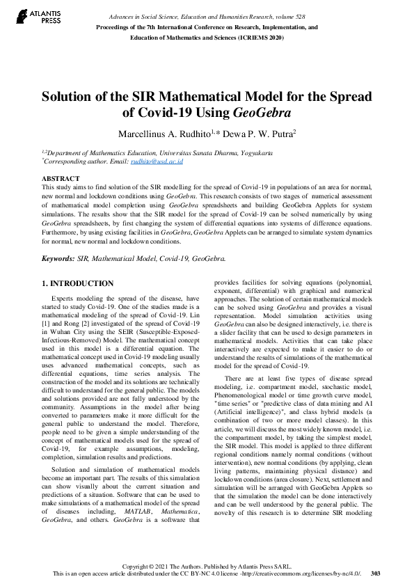 (PDF) Solution of the SIR Mathematical Model for the Spread of Covid-19 ...