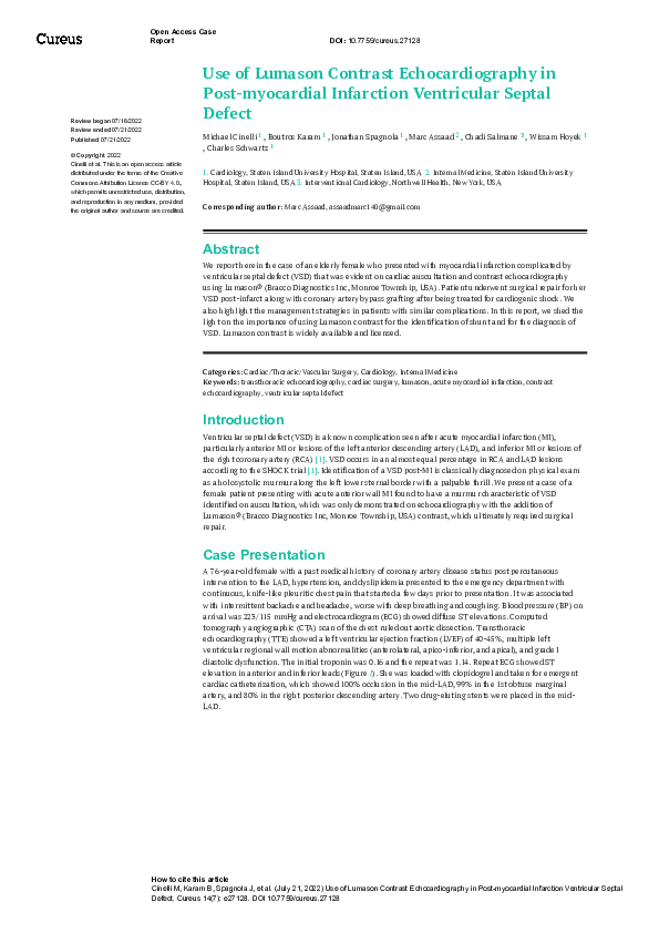(PDF) Use of Lumason Contrast Echocardiography in Post-myocardial ...