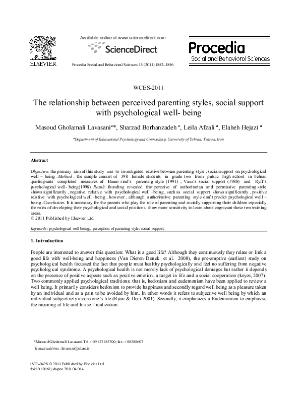(PDF) The relationship between perceived parenting styles, social ...