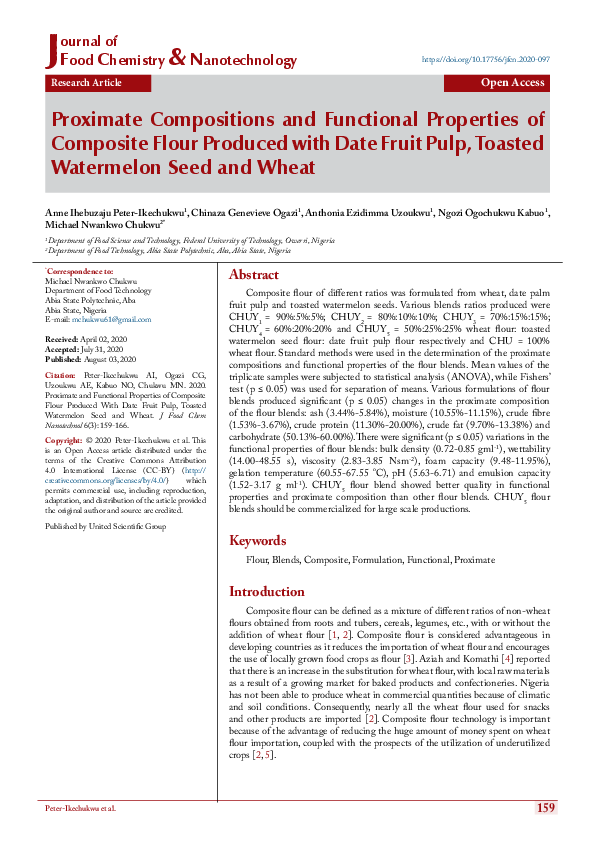 (PDF) Proximate Compositions and Functional Properties of Composite ...