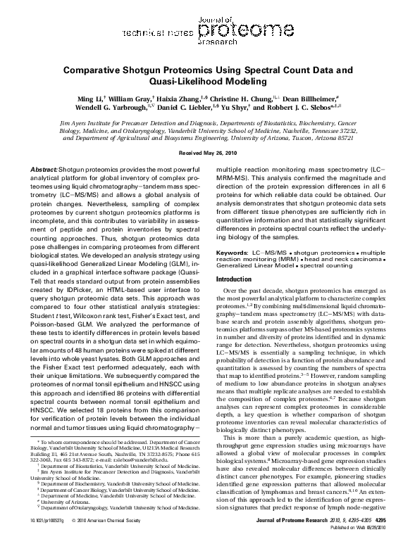 (PDF) Comparative Shotgun Proteomics Using Spectral Count Data and ...