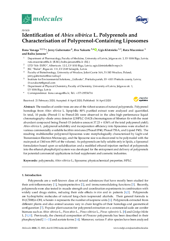 (PDF) Identification of Abies sibirica L. Polyprenols and ...