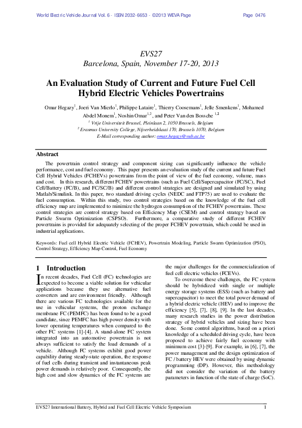 (PDF) An Evaluation Study of Current and Future Fuel Cell Hybrid ...