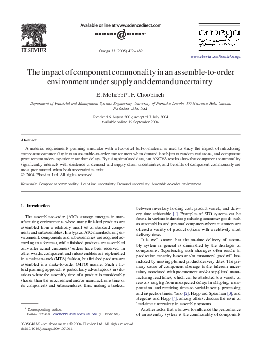 (PDF) The impact of component commonality in an assemble-to-order ...