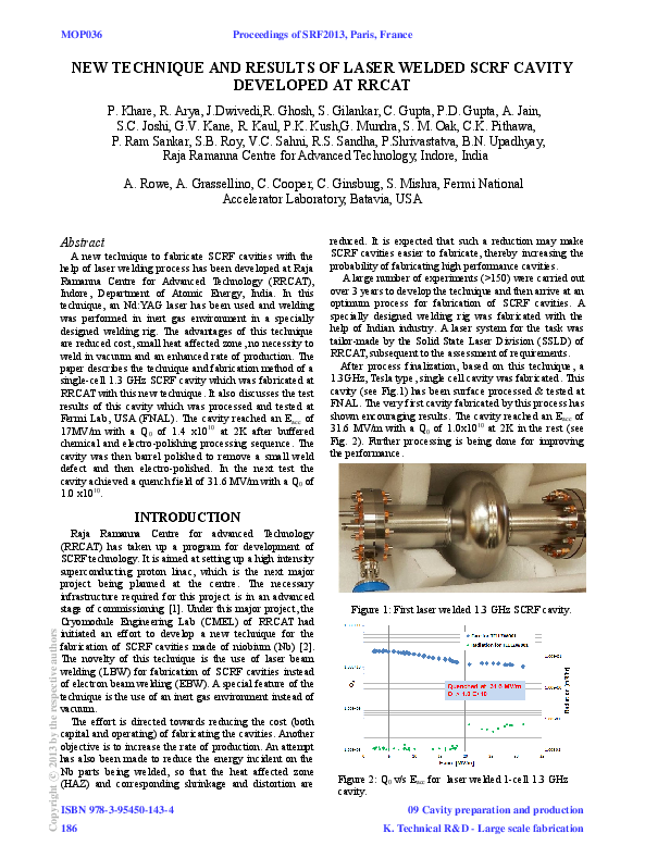 (PDF) New Technique and Results of Laser Welded SCRF Cavity Developed ...