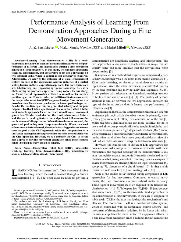 (PDF) Performance Analysis of Learning From Demonstration Approaches ...