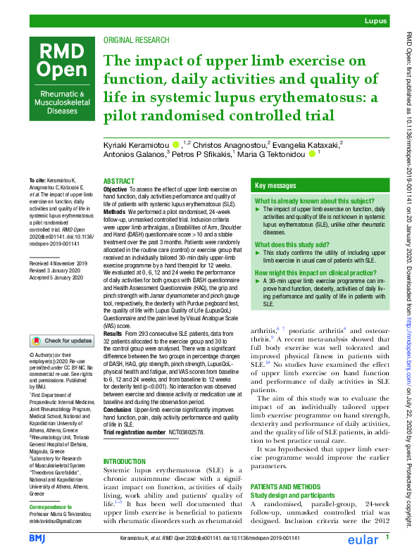 (PDF) The impact of upper limb exercise on function, daily activities ...