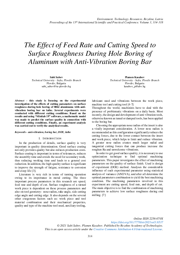 (PDF) The Effect of Feed Rate and Cutting Speed to Surface Roughness ...