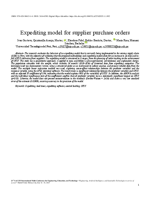 (PDF) Expediting model for supplier purchase orders