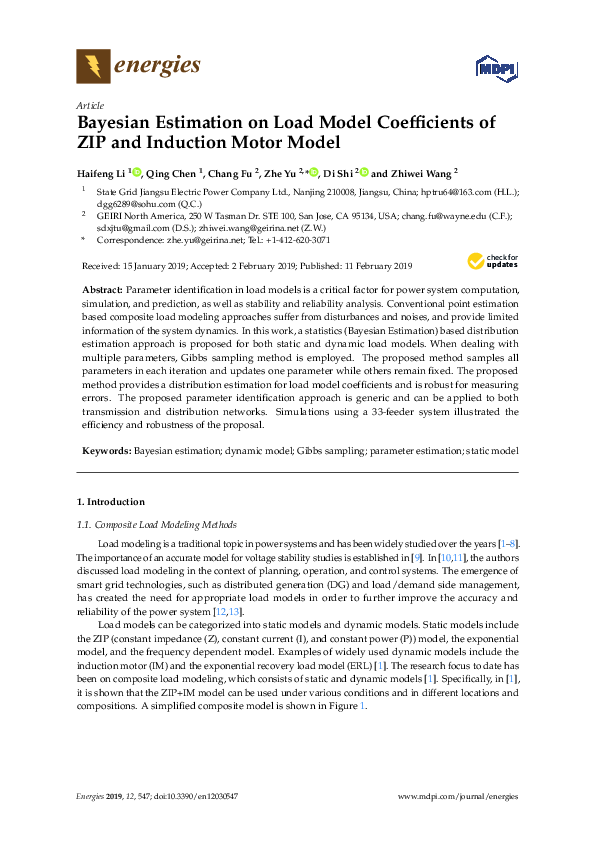 (PDF) Bayesian Estimation on Load Model Coefficients of ZIP and ...