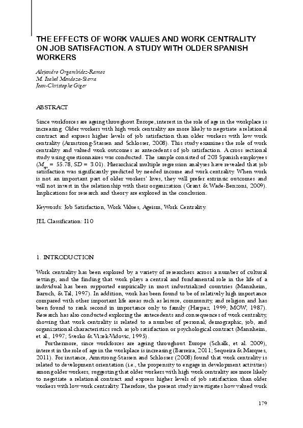 (PDF) The Effects of Work Values and Work Centrality on Job ...